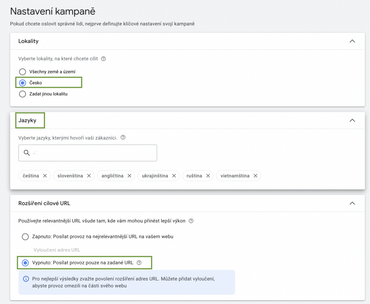 Vypnutí rozšíření URL