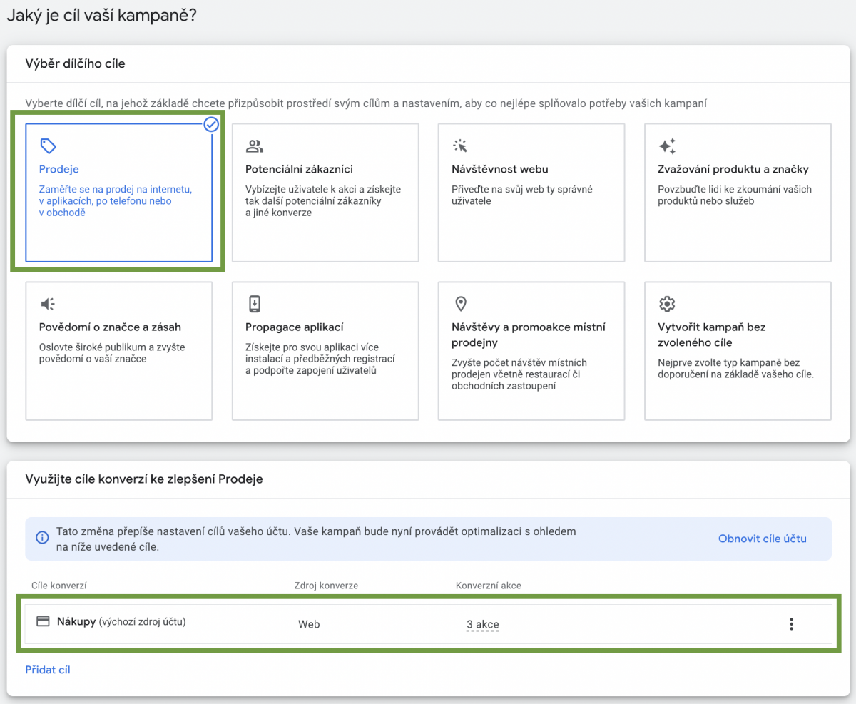 Výběr cíle prodej